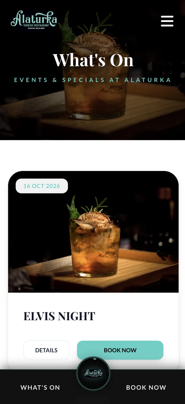Alaturka Shirley — Easy mobile browsing, with booking always within reach