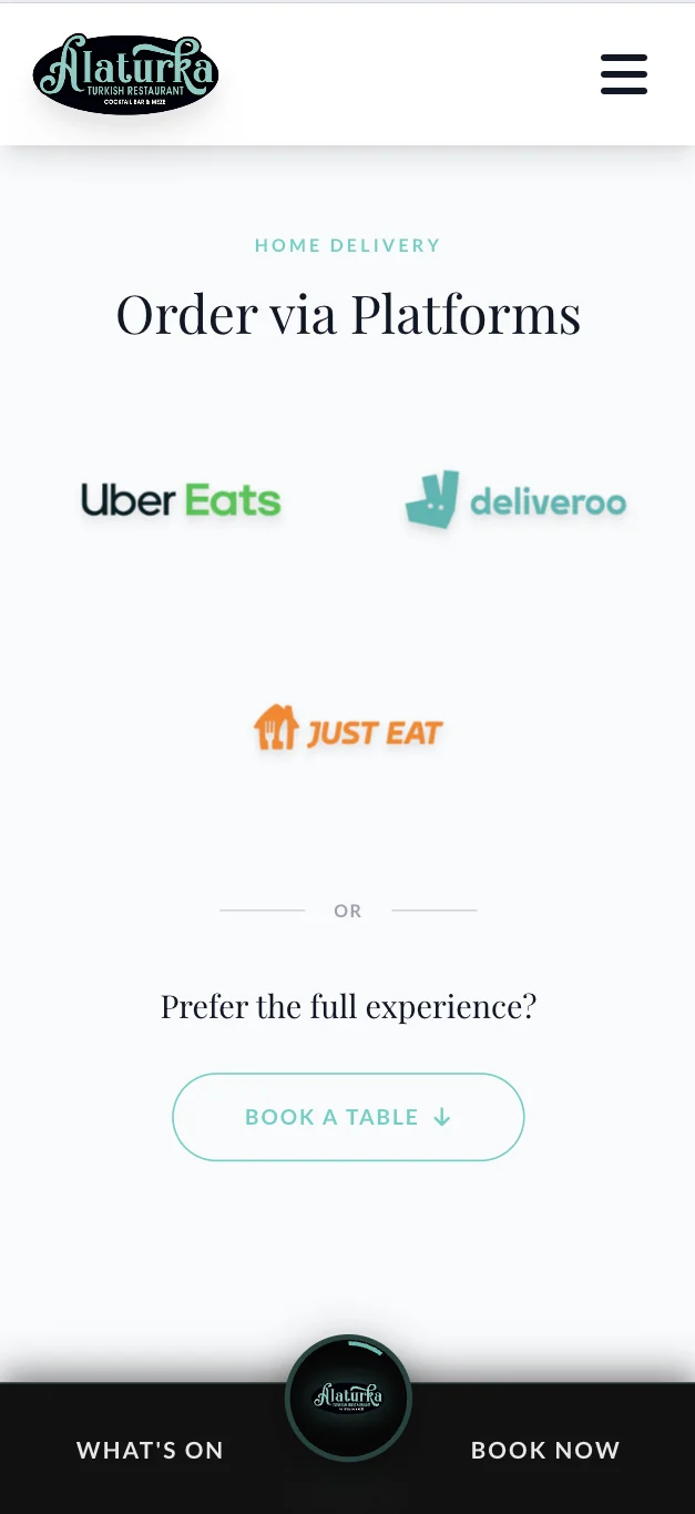 Alaturka Shirley — Easy access to delivery platforms and third-party booking integration