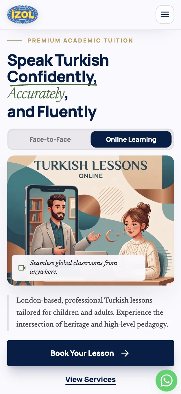 Izol Tutor — Desktop visual impact with a mobile-focused experiencer