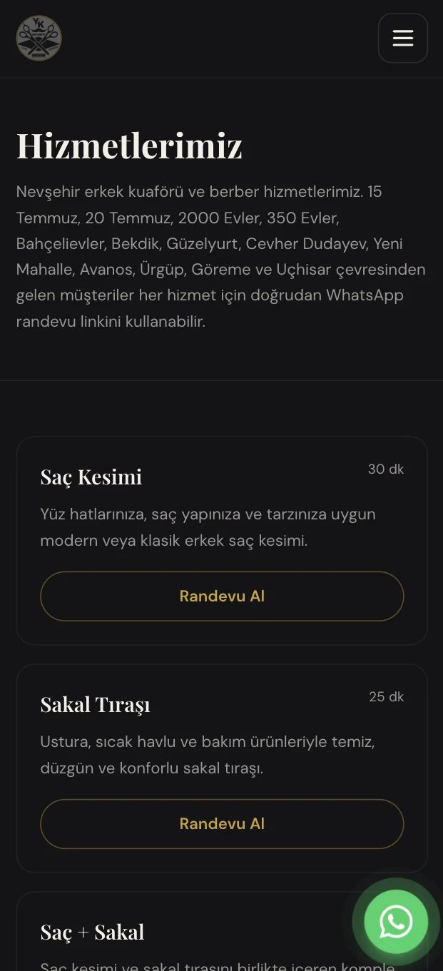 YK Berber — Clear services and easy appointment enquiries on mobile