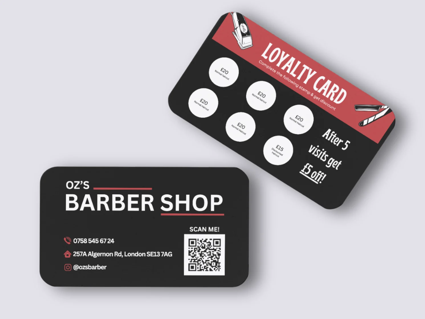Oz's Barber Business Card design project view