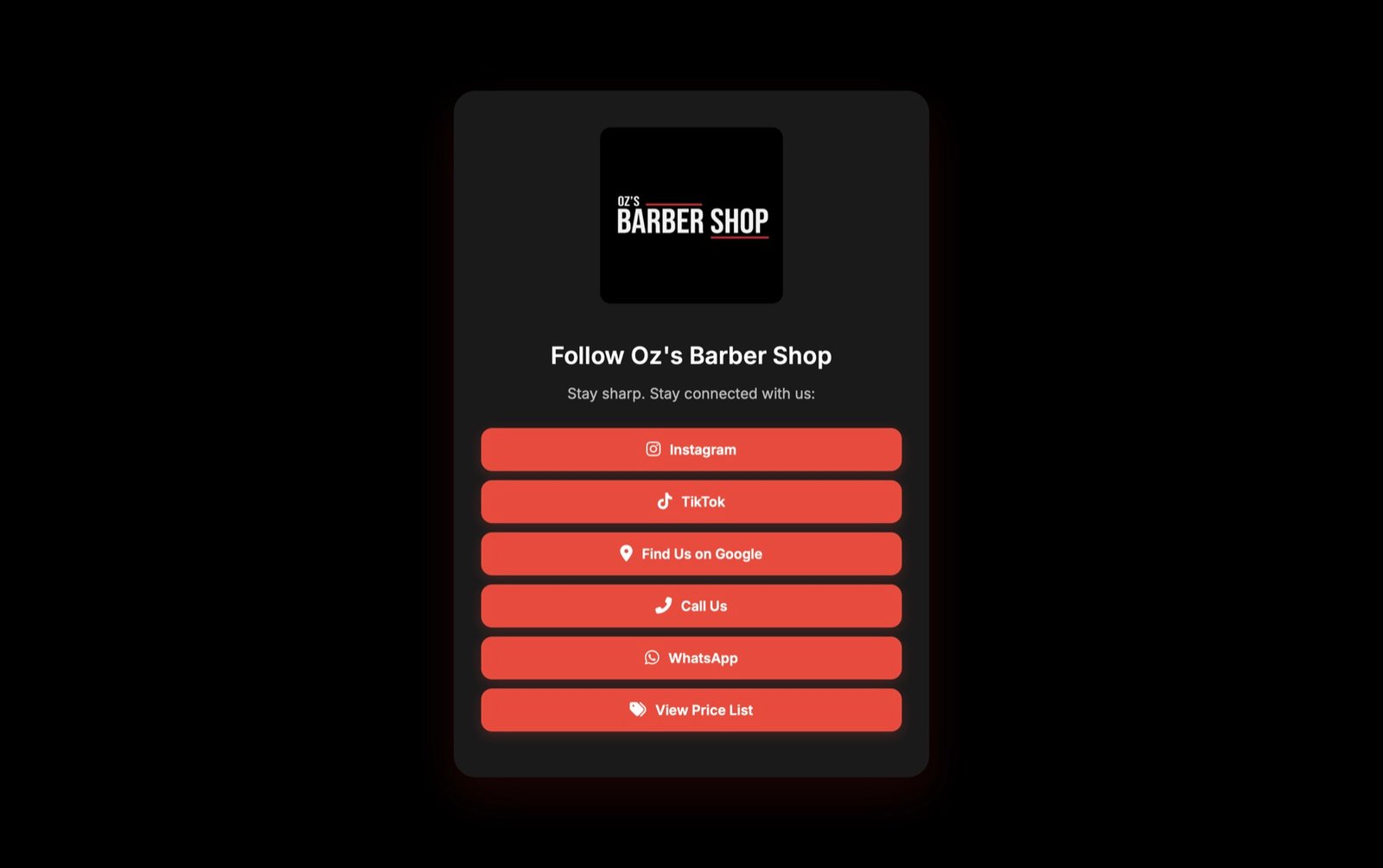 Oz's Barber Shop website project view