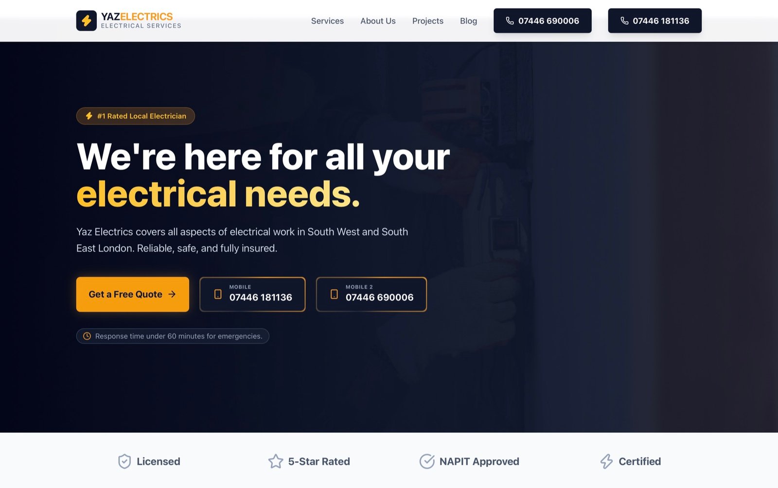Yaz Electrics website project view